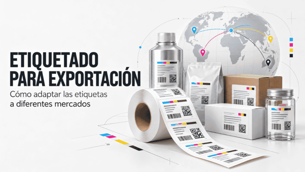 Etiquetas para exportación aplicadas a diferentes envases y mercados internacionales