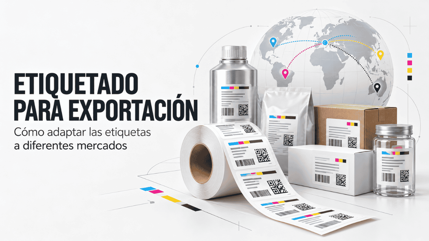 Etiquetas para exportación aplicadas a diferentes envases y mercados internacionales