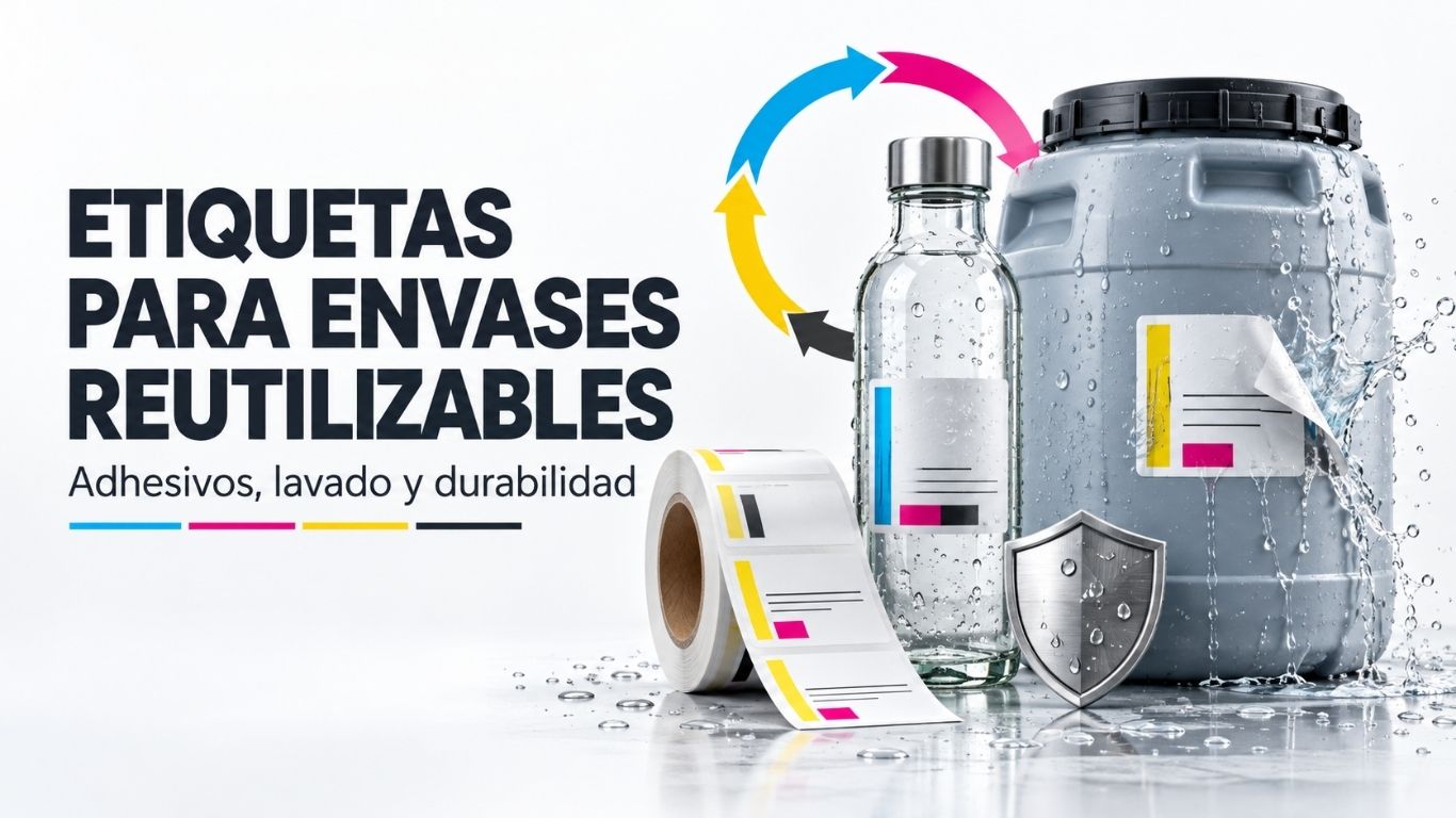 Etiquetas adhesivas para envases reutilizables resistentes al lavado y al uso industrial